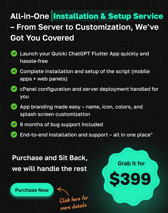 QUICKL - ChatGPT Flutter Full Application With ADMOB | Subscription Plan - 2