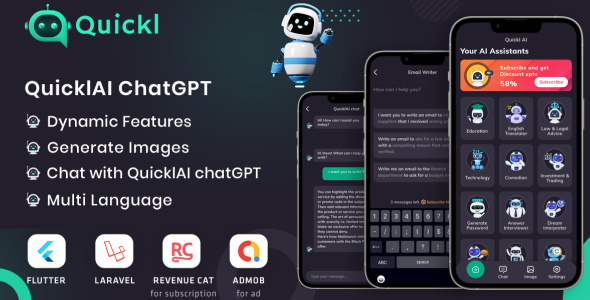 QUICKL - ChatGPT Flutter Full Application With ADMOB | Subscription Plan